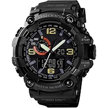 Digital Sports Watch for Men, Dual Time Display LED Military Wrist Watch, Shockproof Large Dial, Outdoor Water Resistant with Alarm and Stopwatch