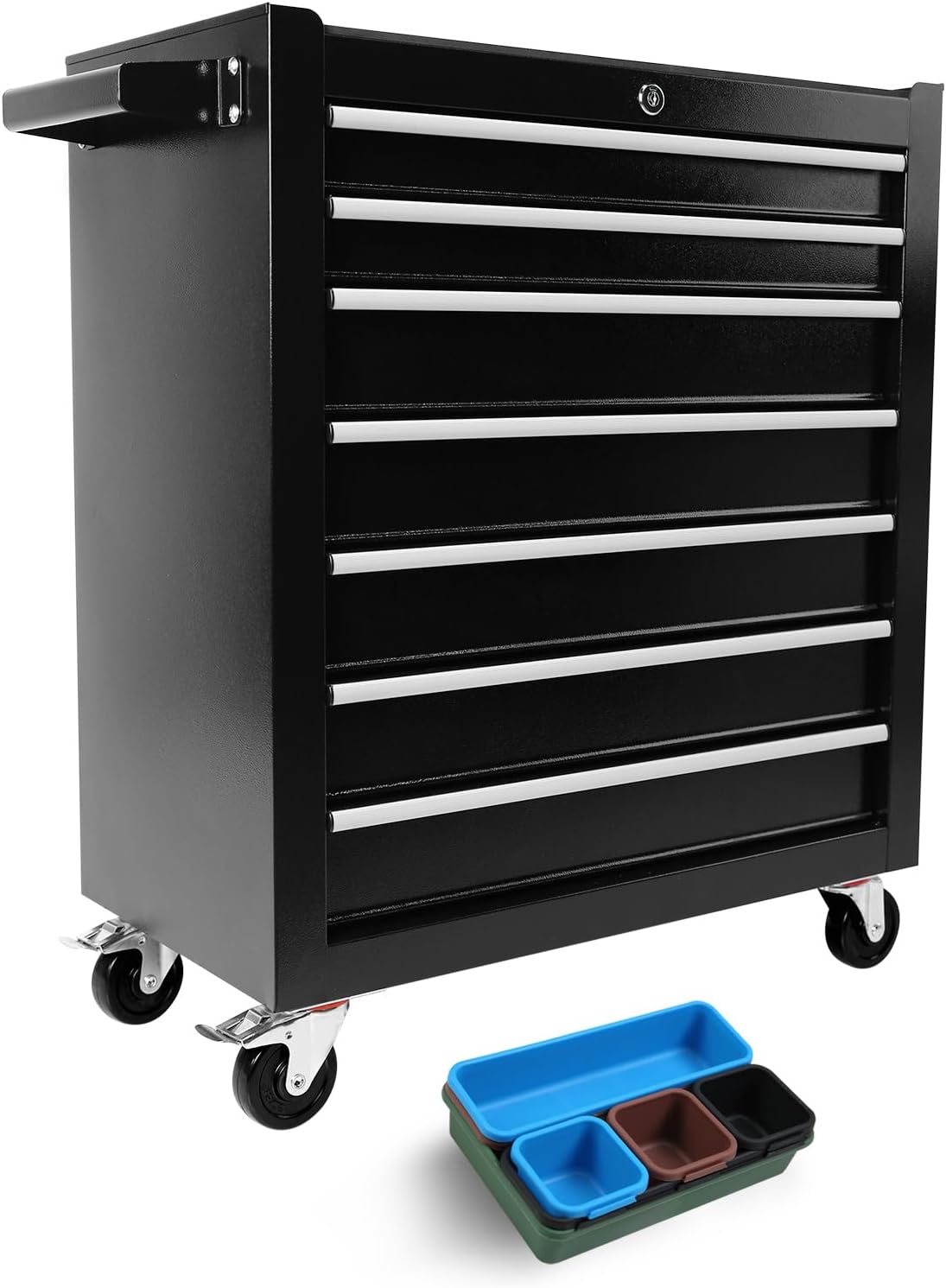 7-Drawer Rolling Tool Chest with Lock,Detachable Tool Cabinet Cart with Wheels,High Capacity Locking Tool Cart Organizer for Garage,Workshop Warehouse Storage? Black 7 Drawers