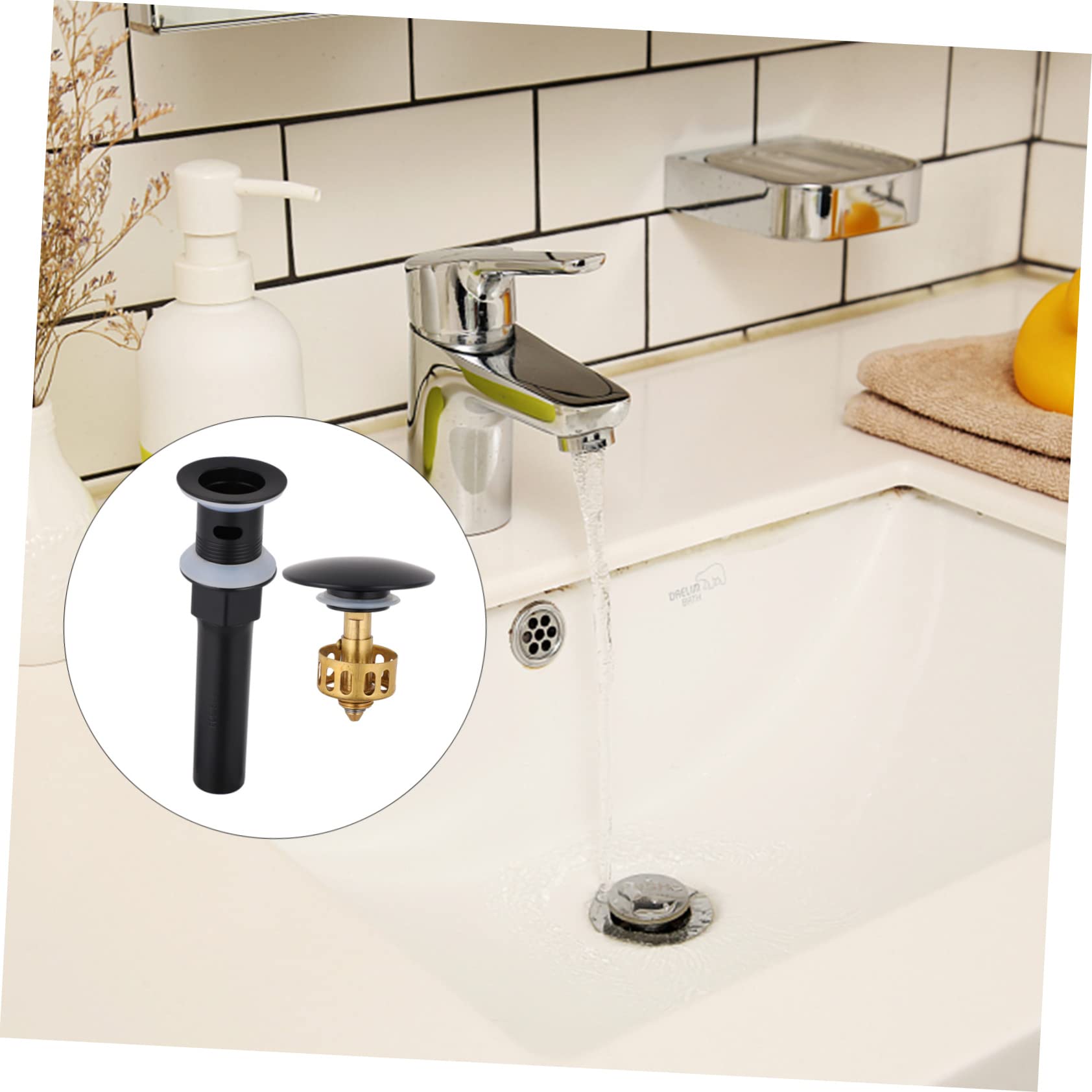 Tapón de Fregadero de Rebote de Acero Inoxidable y Cobre Negro | 1 Pieza, Recoge Residuos y Filtra Restos, Instalación Sencilla, para Lavabo de Baño Rebose