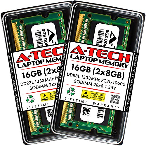 Image of A-Tech 16GB (2x8GB) DDR3 /DDR3L 1333MHz PC3L-10600 (PC3-10600) CL9 SODIMM 2Rx8 1.35V 204-Pin Non-ECC SO-DIMM Laptop, Notebook RAM Memory Modules