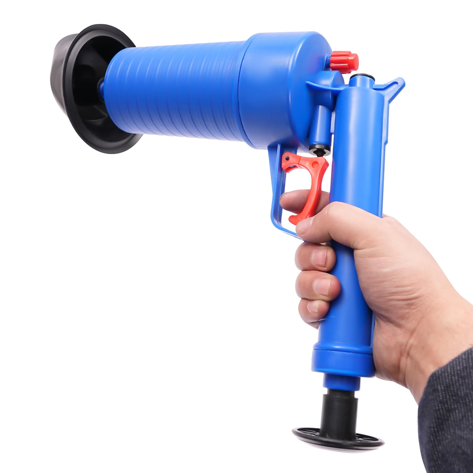 Limpiador de tuberías de aire comprimido, 4 bares, bomba de desagüe, juego de limpieza de tuberías para desagüe de suelo, lavabo, aguas residuales, bañera, azul oscuro (azul)