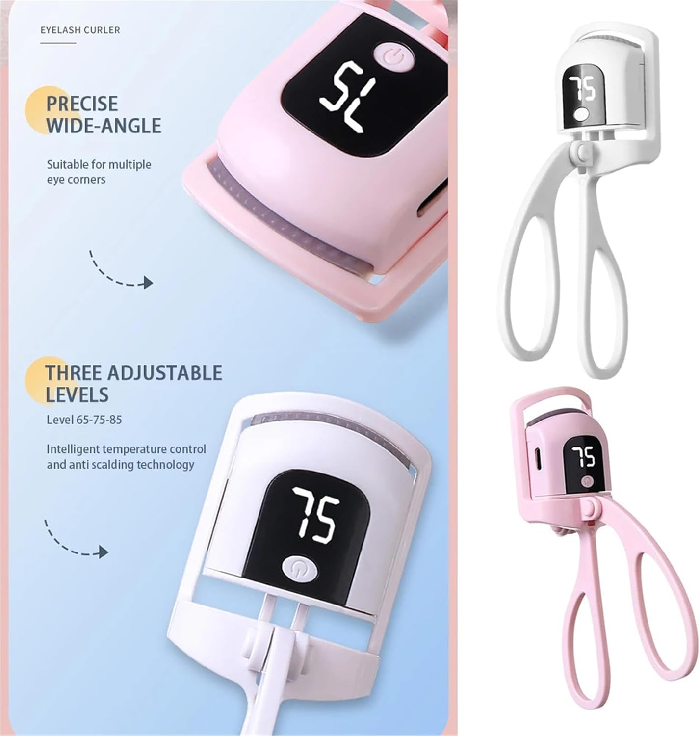 Women Makeup Electric Heated Eyelash Curler Long Lasting Eye Lash Eyelashes Clip Automatic Tool USB Rechargeable(Basic White-1)