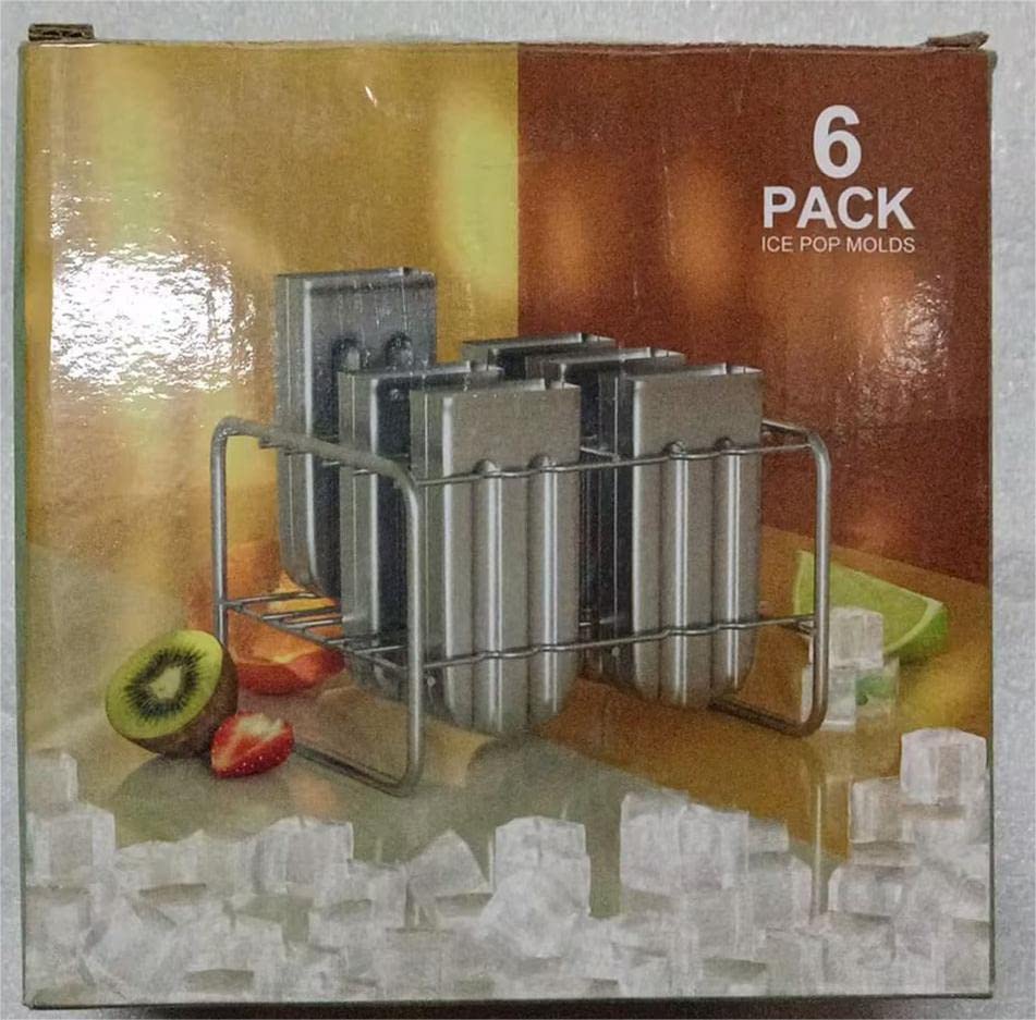Baffect Metal Popsicle Moulds, Set of 6 Round Head Stainless Steel Ice Lolly Molds with Holder, Fast Freezing Ice Cream Makers with Lollipop Sticks and Bags