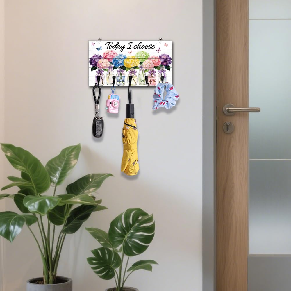 Porta chiavi a forma di ortensia, organizer da parete, in legno, con 5 ganci, per casa, ingresso, porta, cucina, camera da letto, decorazione da parete