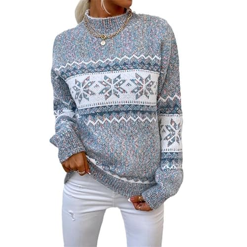 ENENEN Maglione Vintage da Donna in Maglia Fair Isle, Morbido e Caldo Pullover in Misto Lana, Maglione Invernale a Girocollo a Maniche Lunghe con Design a Fiocco di Neve