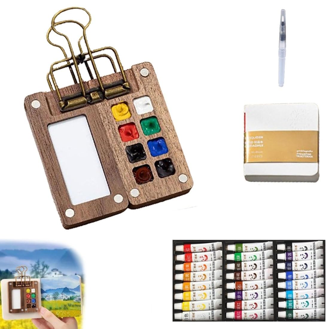 Mini-aquarelset, 24 kleuren, draagbaar aquarelpalet, 15