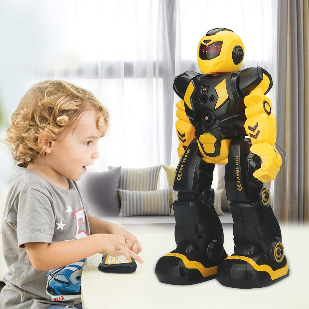 HUSAN Infantil Robot de Control Remoto niños, Robot de Baile Inteligente con Juguetes Control infrarrojo,programable,Ojos LED, Canto Caminando Regalo,Kit de Robot (Amarillo)