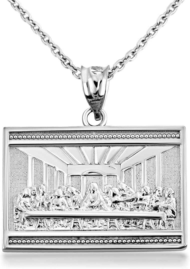 Religious Jewelry Sterling Silver The Last Supper of Jesus with His Disciples Pendant Necklace
