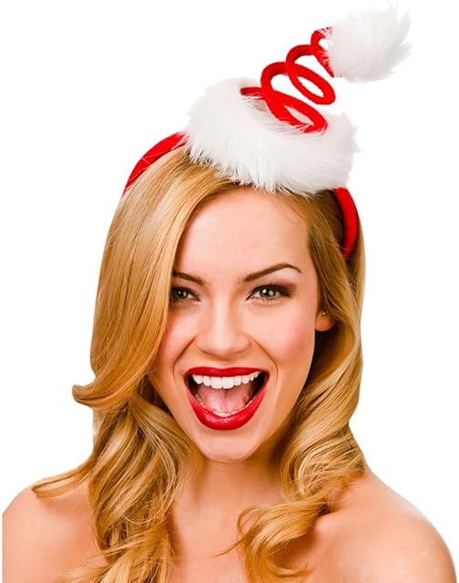 Adults Red Spiral Santas Hat on Headband Christmas Fancy Dress Up Accessory New