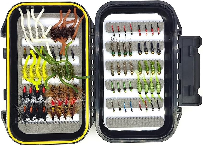 THE WHITE SHOP Fly Fishing Flies Kit Fly Assortment Trout Bass Fishing with Fly Box, Dry/Wet Flies, Nymphs, Streamers, Popper