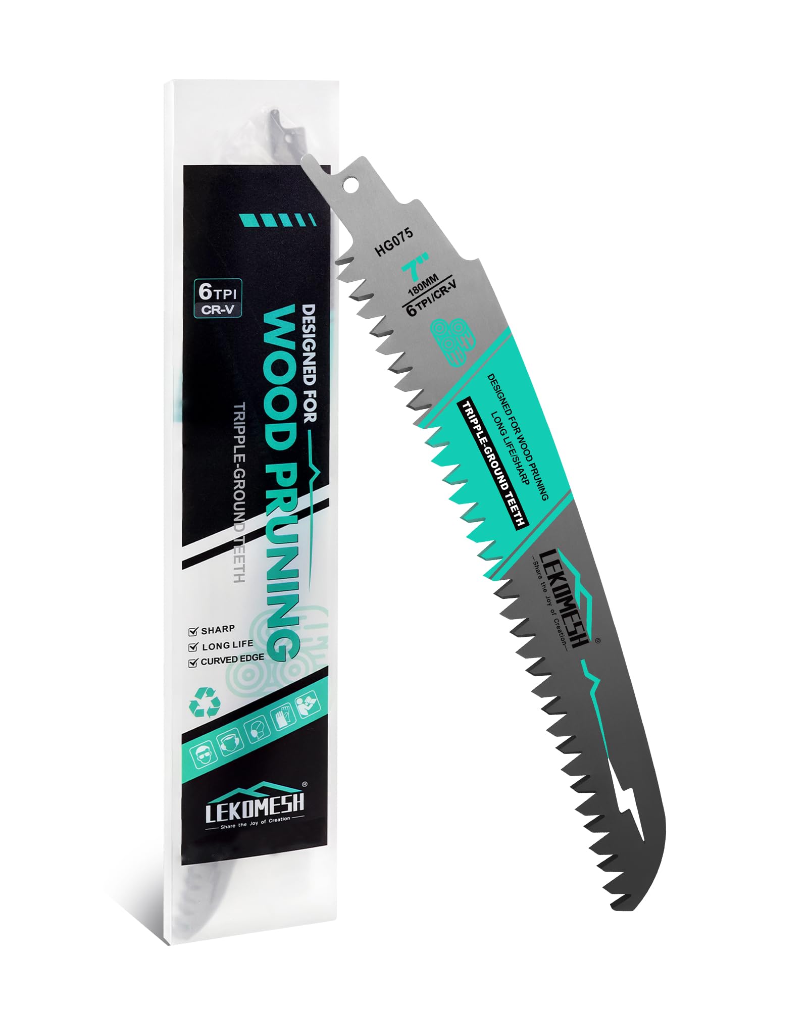 LEKOMESH 180MM Japanese Teeth Reciprocating Saw Blades Wood Pruning - Curved Edge 6TPI for Tree Trimming, Wood/PVC Pipe Cutting, Cr-V Sabre Blades Better Wear Resistance — image 1