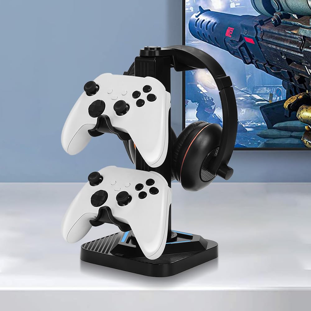 Soporte para auriculares para juegos con iluminación RGB y puertos USB para controladores universales
