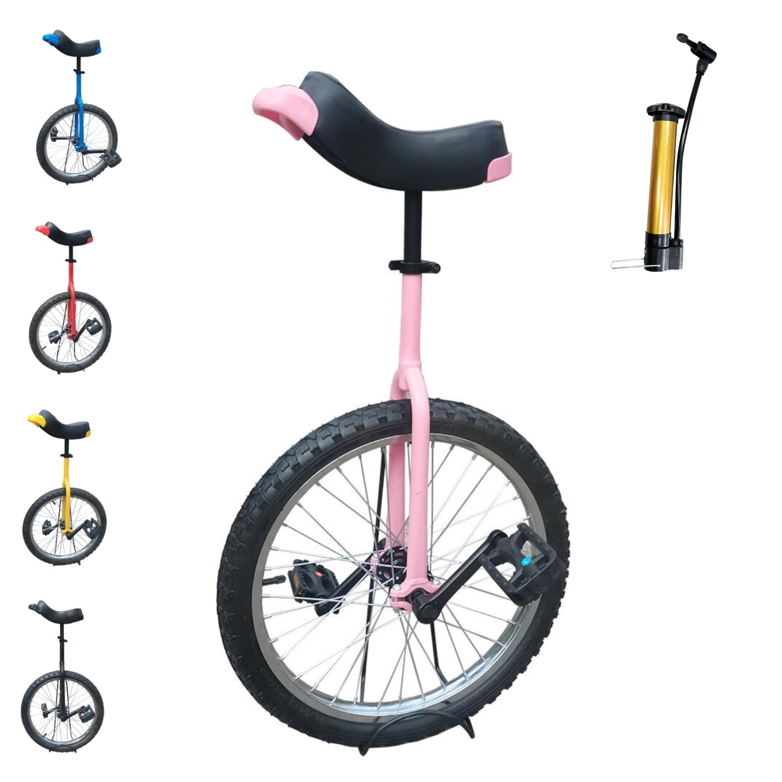 unicycle for adults alloy rim adjustable seat with unicycle stand and pump for fun fitness exercises balance training circus performances pink 2034
