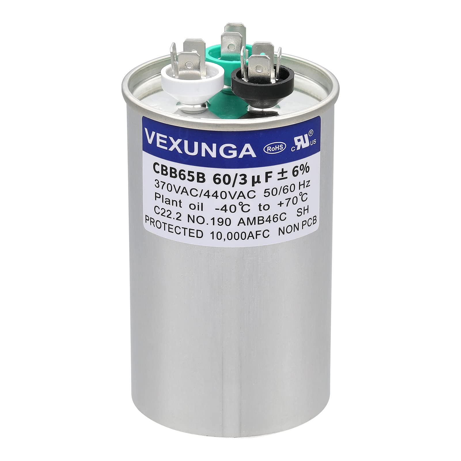 60/3 uF 60+3 MFD 370VAC or 440VAC Dual Run Start Round A/C Capacitor CBB65 CBB65B Air Conditioner Capacitors for AC Unit Fan Motor Start or Heat Pump or Condenser Straight Cool