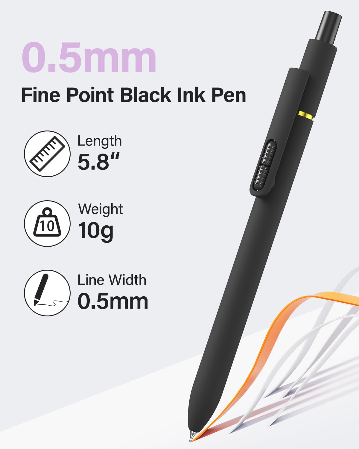 inkipen 16 Stück Stifte, Gelschreiber, schwarze Tinte, feine Spitze (0,5 mm), schnelltrocknend, glattes Schreiben, Schul- und Bürobedarf (schwarz, weiß)