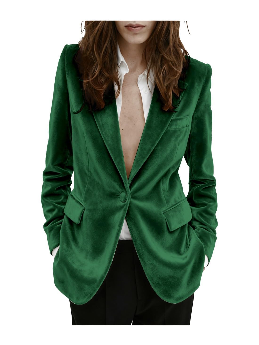 Blazer en velours pour femme avec un bouton pour l'hiver, l'automne, le printemps, le travail, le bureau