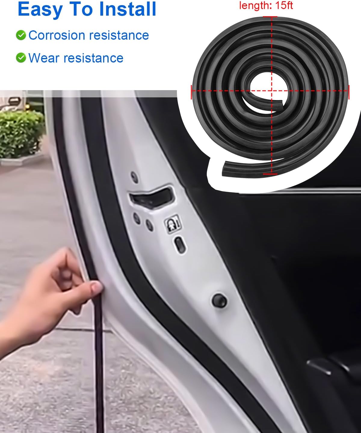 TIKSCIECNE Automotive Weather Stripping Seal for Cars, Trucks, RVs & Boats – EPDM Rubber Door Seal to Block Wind, Noise & Water Leaks, 15FT