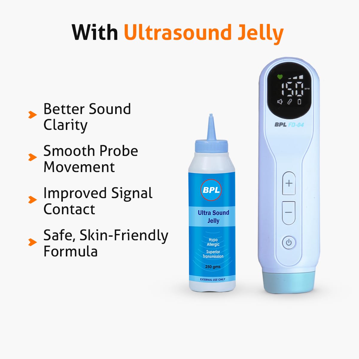 BPL Medical Technologies FD-04 Fetal Doppler with Ultrasound Gel|Pulse Wave Technology|Heartbeat Detection Machine for Home and Clinic Use - White 1
