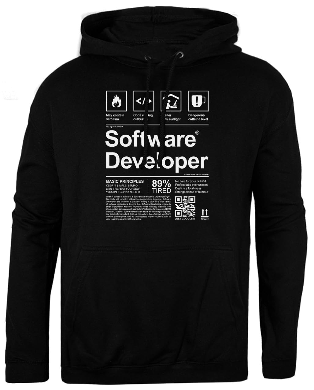 Software Developer Label Czarna, Zwykła Bluza Z Kapturem Unisex