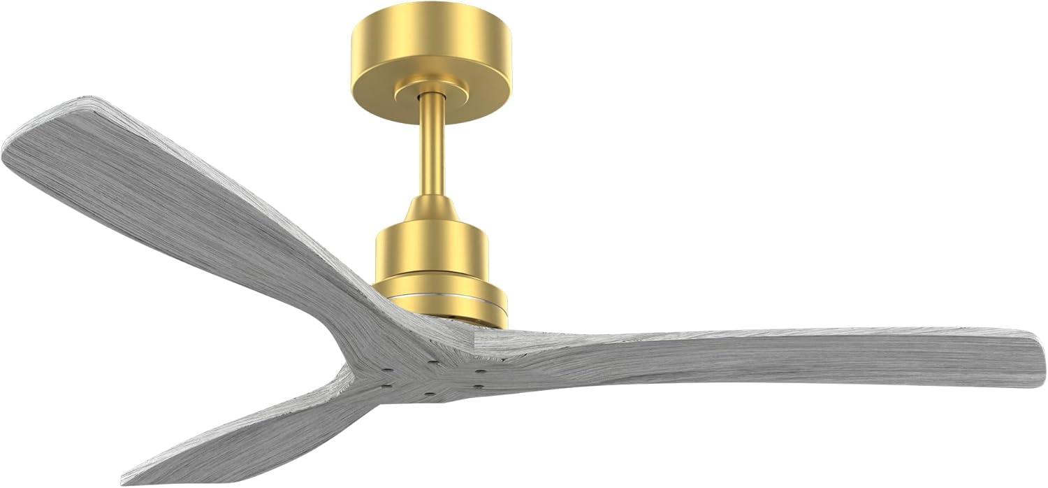 52 Inch Indoor Ceiling Fan Without Light 3 Solid Wood Blades Remote Control Reversible DC Motor, Natural Texture, Durable Construction