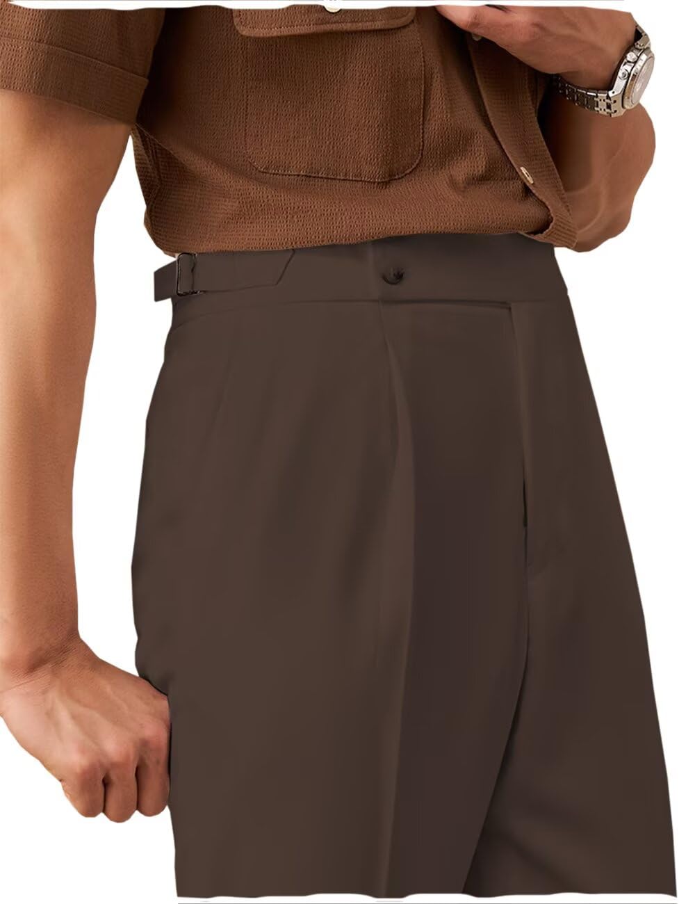 Mens Pants Classic Gurkha Pants Pleated Front Casual Business Lightweight Trousers