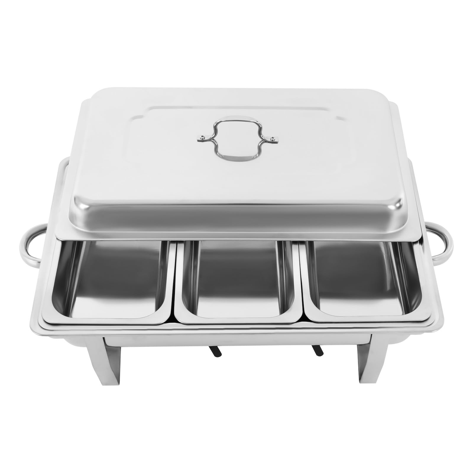 Chafing Dish Buffet Set 1.98 Gal Stainless Steel Buffet Warmers Set with 3 Compartments, Portable Rectangular Food Warmer for Catering Parties Weddings Picnics