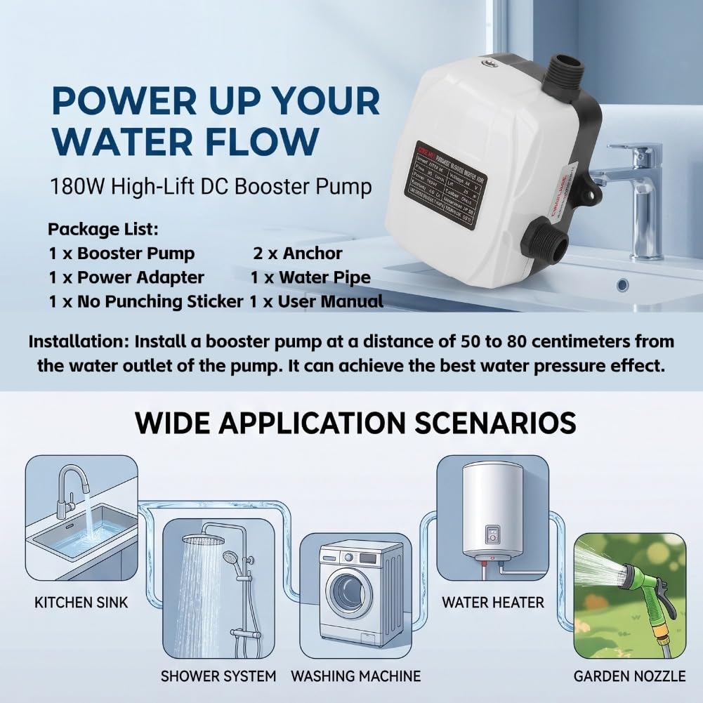 Bomba de Refuerzo de Presión de Agua de Alta Elevación 180W Bomba de Refuerzo Automática para el Hogar DC 24V