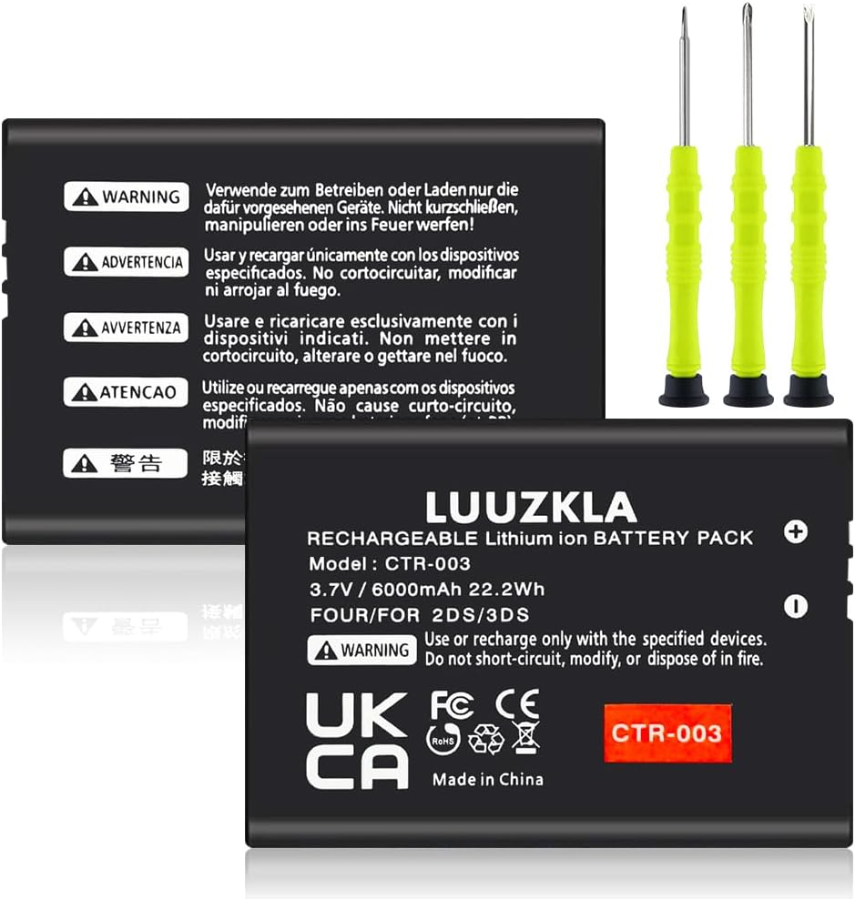 Luuzkla 2X 6000mAh CTR-003 CTR003 Battery, (New Upgrade) Replacement for CTR-003 Nintendo 3DS 2DS, with Full Tool Kit