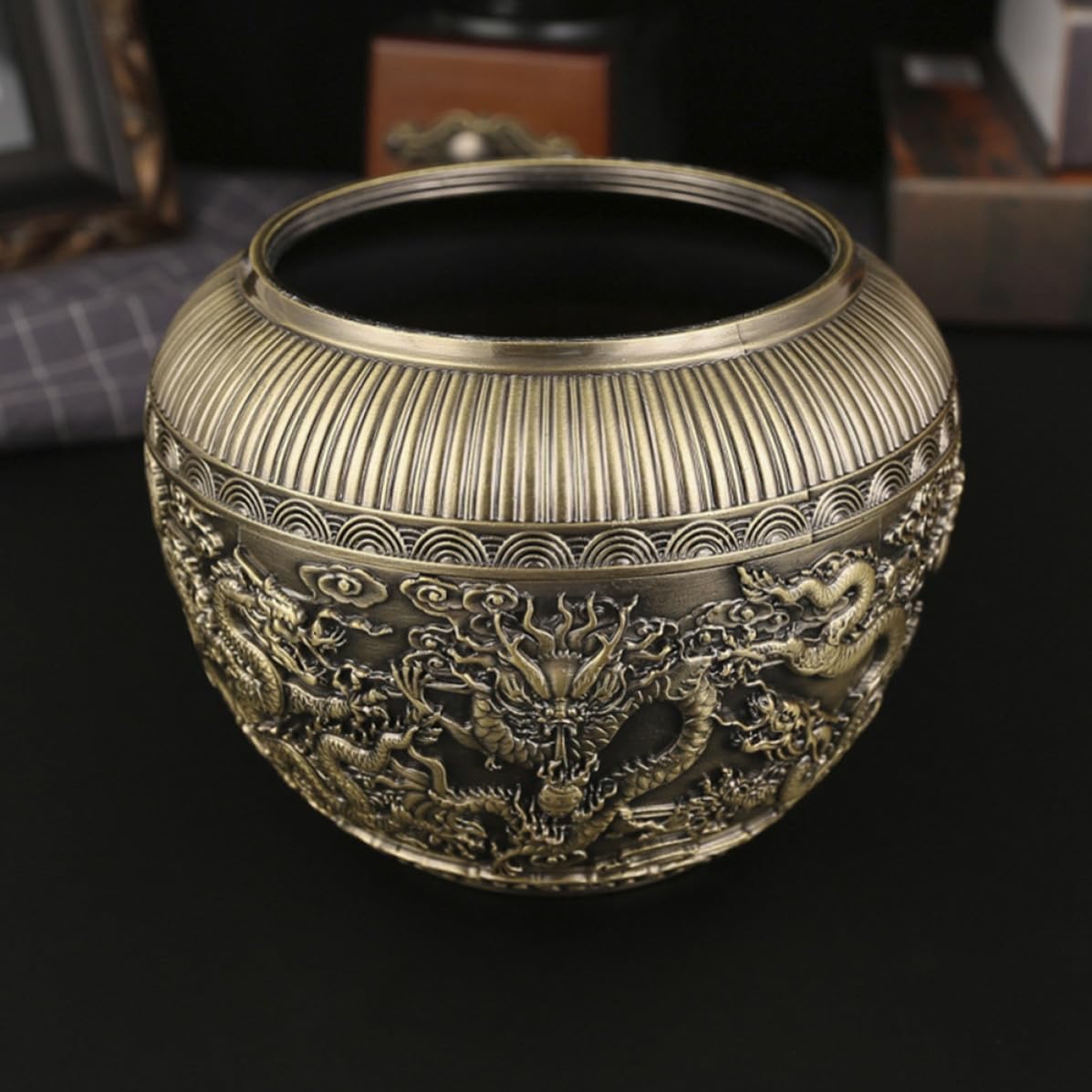 Uonlytech Tarro de Té de Aleación Dorado Tapa y Diseño Retro Dragón