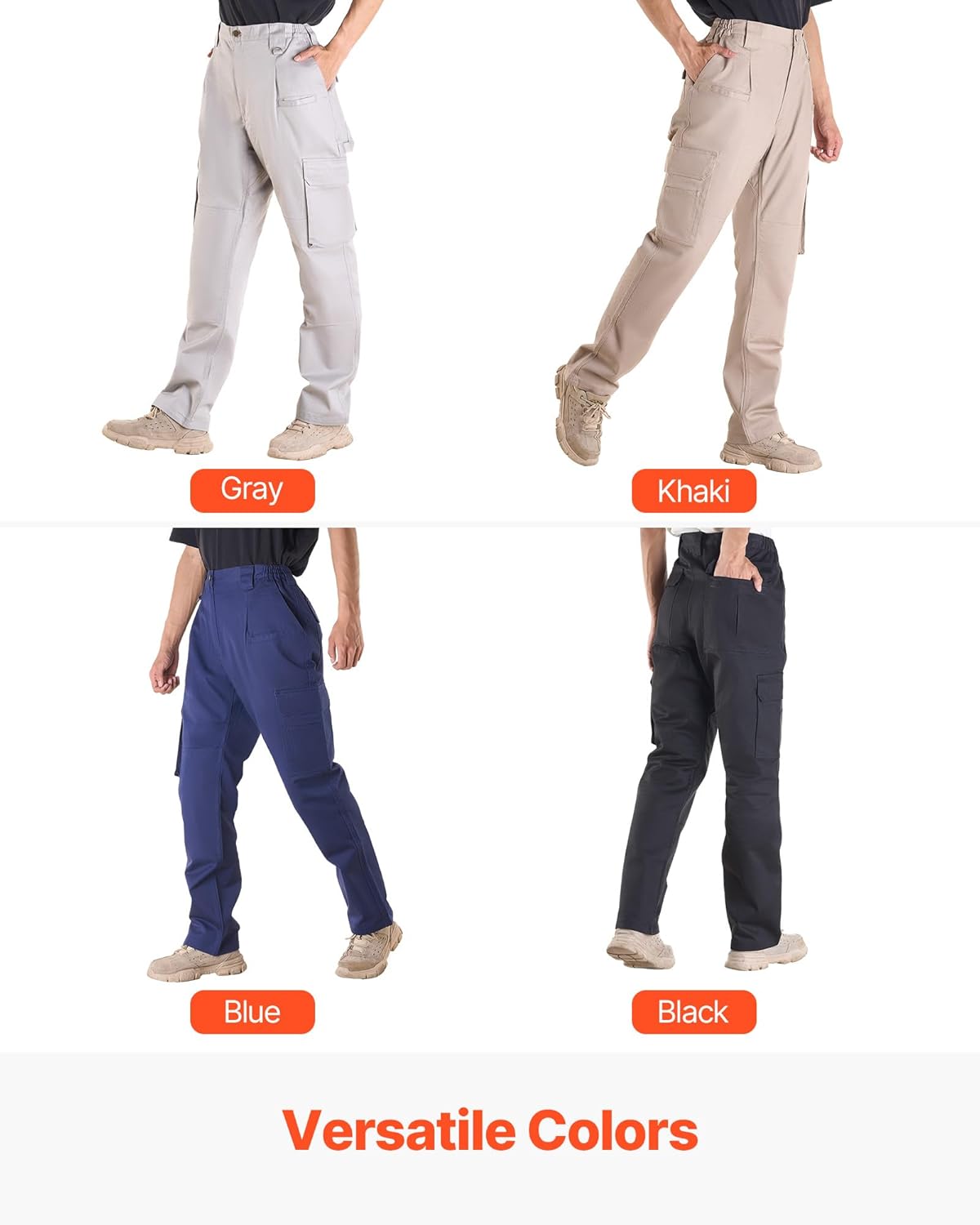 VEVOR FR Pants for Men, 9 oz 100% Cotton, Flame-Resistant Cargo Pants with Multi-Pockets and Elastic Waist, Reinforced Tear-Proof Stitching, Ideal for Welding Work and Casual Wear, M Size, Dark Blue