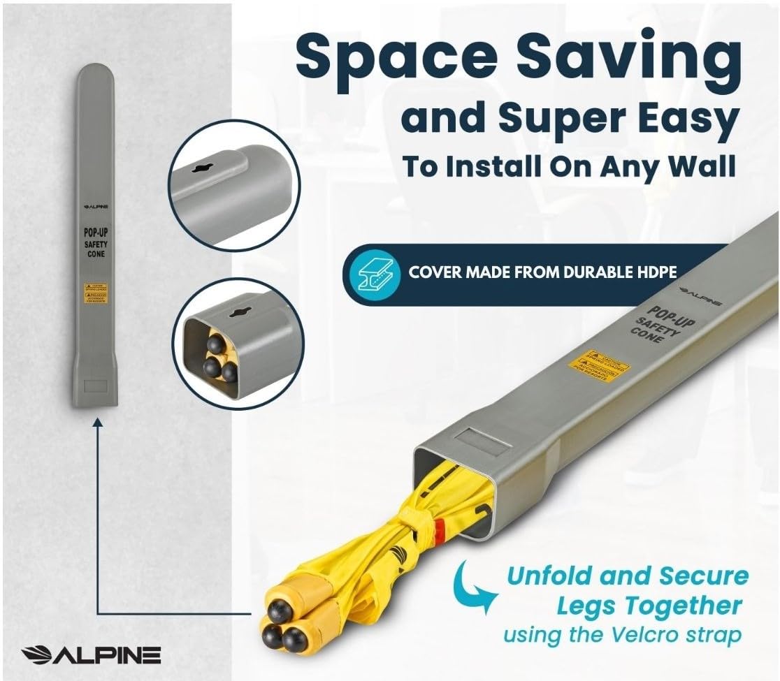 Alpine Caution - Letrero de advertencia de suelo húmedo, 3 unidades, letrero desplegable resbaladizo cuando está mojado, montado en la pared, plegable, bilingüe, amarillo, cono de precaución de