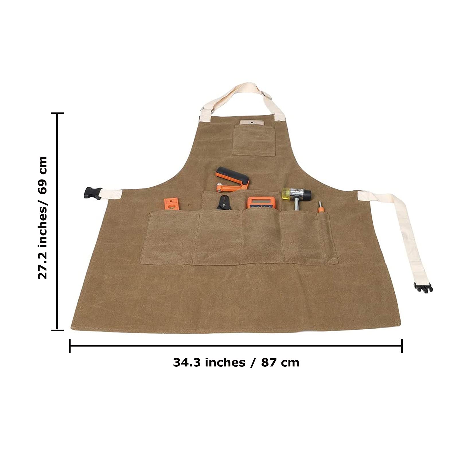 FIGHTECH® Leather Work Apron With Tool Pockets | Welding Apron W Kevlar Stitching | Woodworking Shop Apron | Adjustable M-XXL (Black, Leather