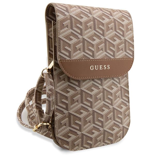 GUESS - G CUBE PU WITH STRIPE WALLET PHONE BAG - BROWN