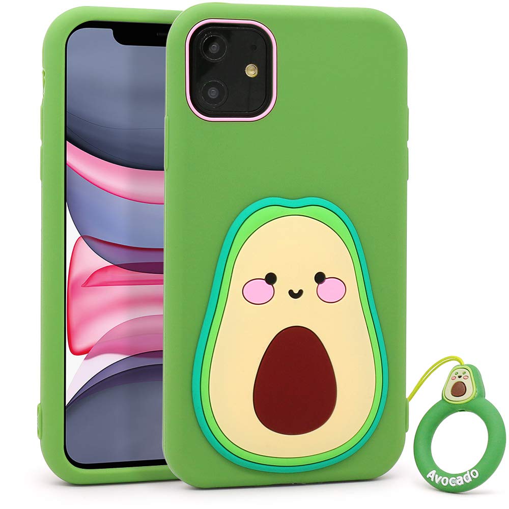 MEGANTREE Cute iPhone 11 Case, Avocado Funny Fruit Shaped Soft Silicone 3D Cartoon Full Protection Shockproof Back Cover Cases Skin for Girls Kids Boys Women