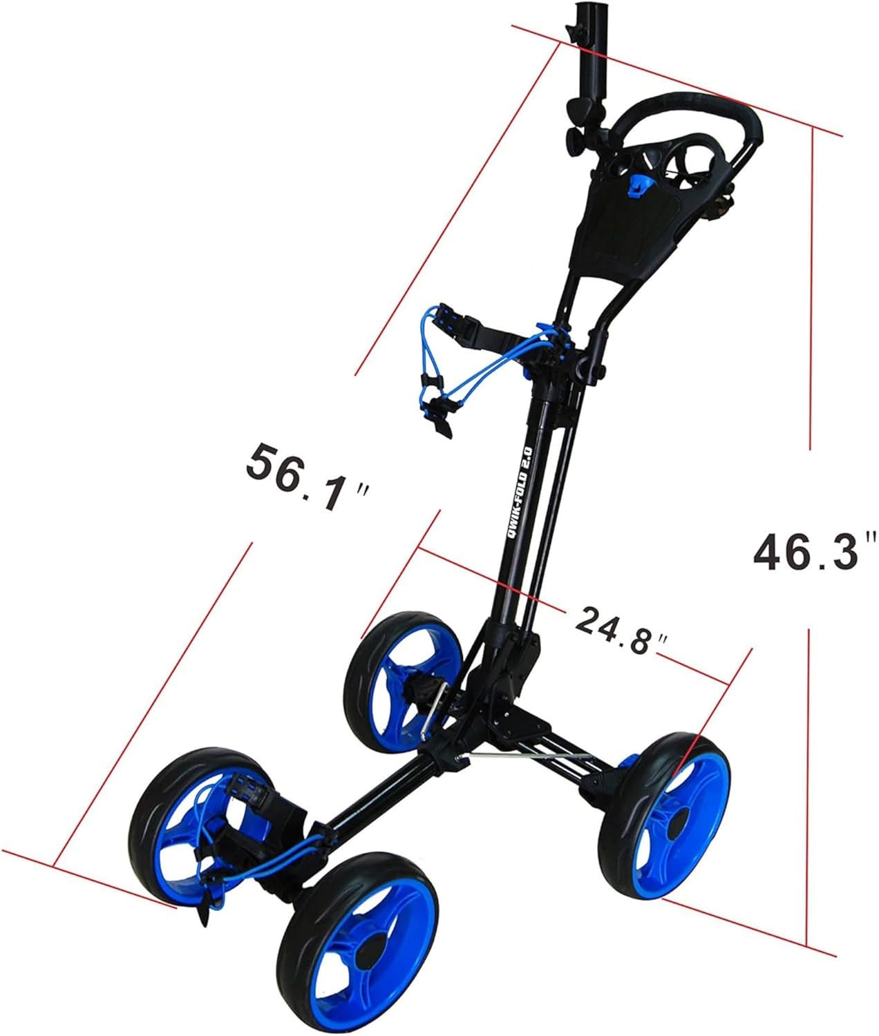 Qwik-Fold Golf Push Cart 4-Wheel with Foot Brake – 1-Second Fold Golf Trolley, Lightweight Aluminum Frame, Adjustable Handle, Ball-Bearing Wheels & Umbrella Holder