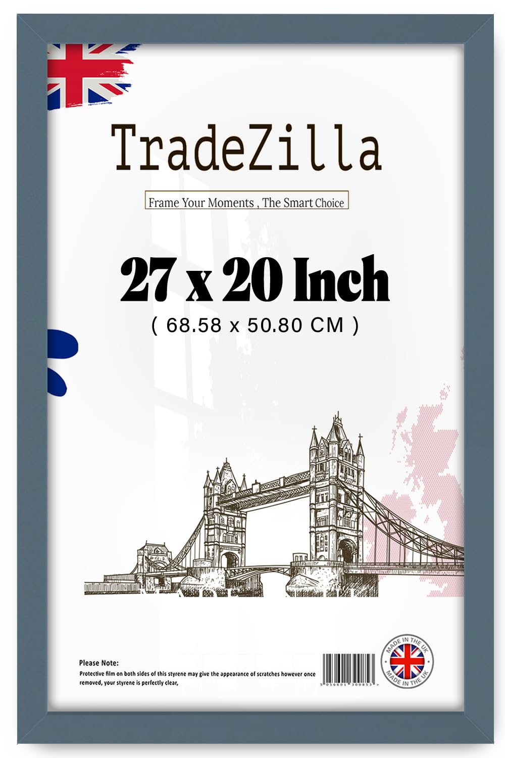 TradeZilla | MDF Wood Picture Frame (68.58 x 50.80 CM) Perfect Wall Décor & Portrait Display, MDF Wood Finish, Ideal for Certificates & Prints [ Dark Grey ]