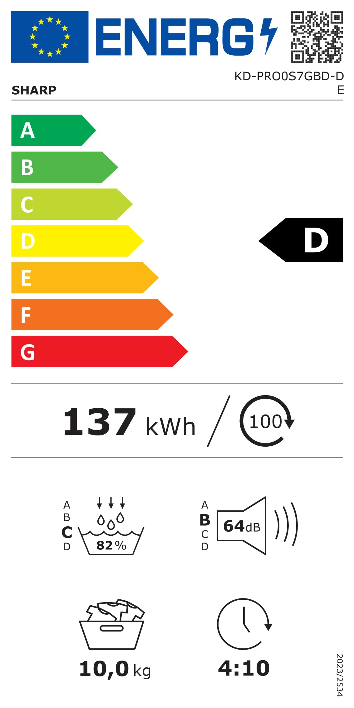 SHARP KD-PRO0S7GBD-DE Wärmepumpentrockner (10 kg, EEK D), (15 Trockenprogramme, 20 Min. Kurzprogramm, WiFi, Edelstahltrommel mit LED-Beleuchtung), Schwarz