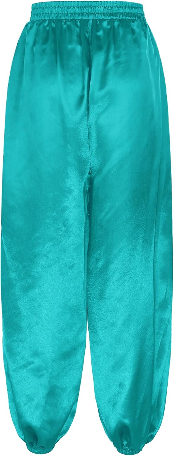 Oyolan Mens Belly Dance Satiny Lantern Pants Casual Loose Fit Harem Pants Arabic Halloween Trousers