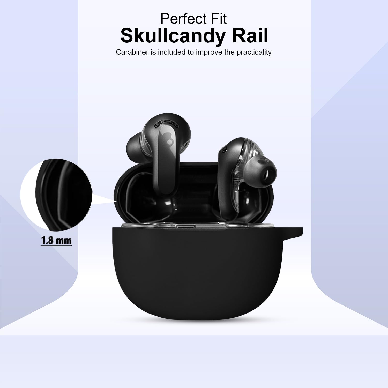 LIRAMARK Silicone Cover Case with Carabiner Compatible with Skullcandy Rail ANC Wireless Earbuds (Black) — Amazon image 2