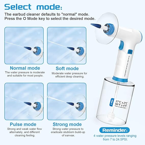 Temodu Electric Ear Wax Removal Kit, Rechargeable Earwax Remove Removal Ear Irrigation System, and Effective Clean Ear, Features Disposable Tips & Ear Catch Basin (9+1 Disposable Tips) (Blue)