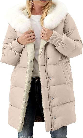 Womens Winter Coat Sherpa Fleece Lined Parka Removable Fur Collar Oversized Puffer Jacket Hood Fashion Clothes