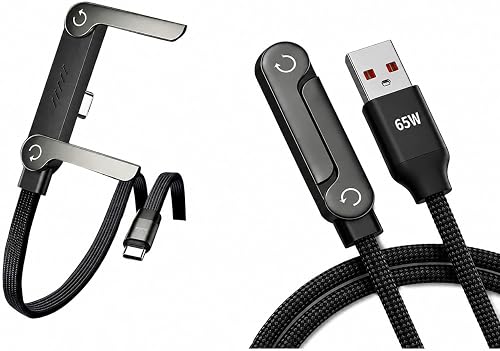 65W Fast Charging USB to Type-C Cable with Built-in Phone Stand, 1M, Black, Braided, Landscape and Portrait Mode