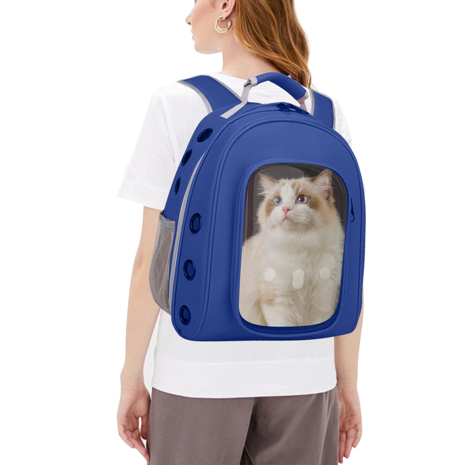 PETCUTE Zaino per Gatti,Zaino Trasportino Traspirante per Cani Taglia Piccola con Cinturino di Sicurezza Interno,Zaino per Animali Domestici per Viaggo,Portatile Zaino Cane con Tappetino Rimovibile