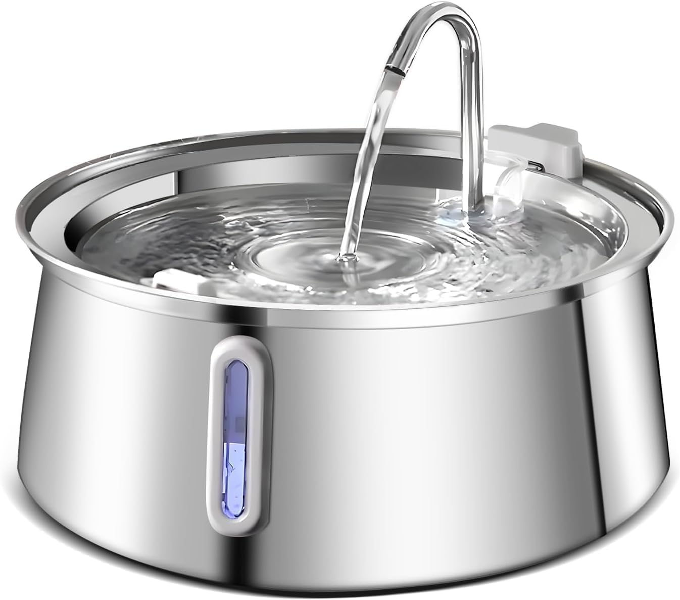 4L Automatic Stainless Steel Pet Fountain with LED Light, Ultra-Quiet Pump for Multiple Pets - Water Level Window for Cats and Dogs