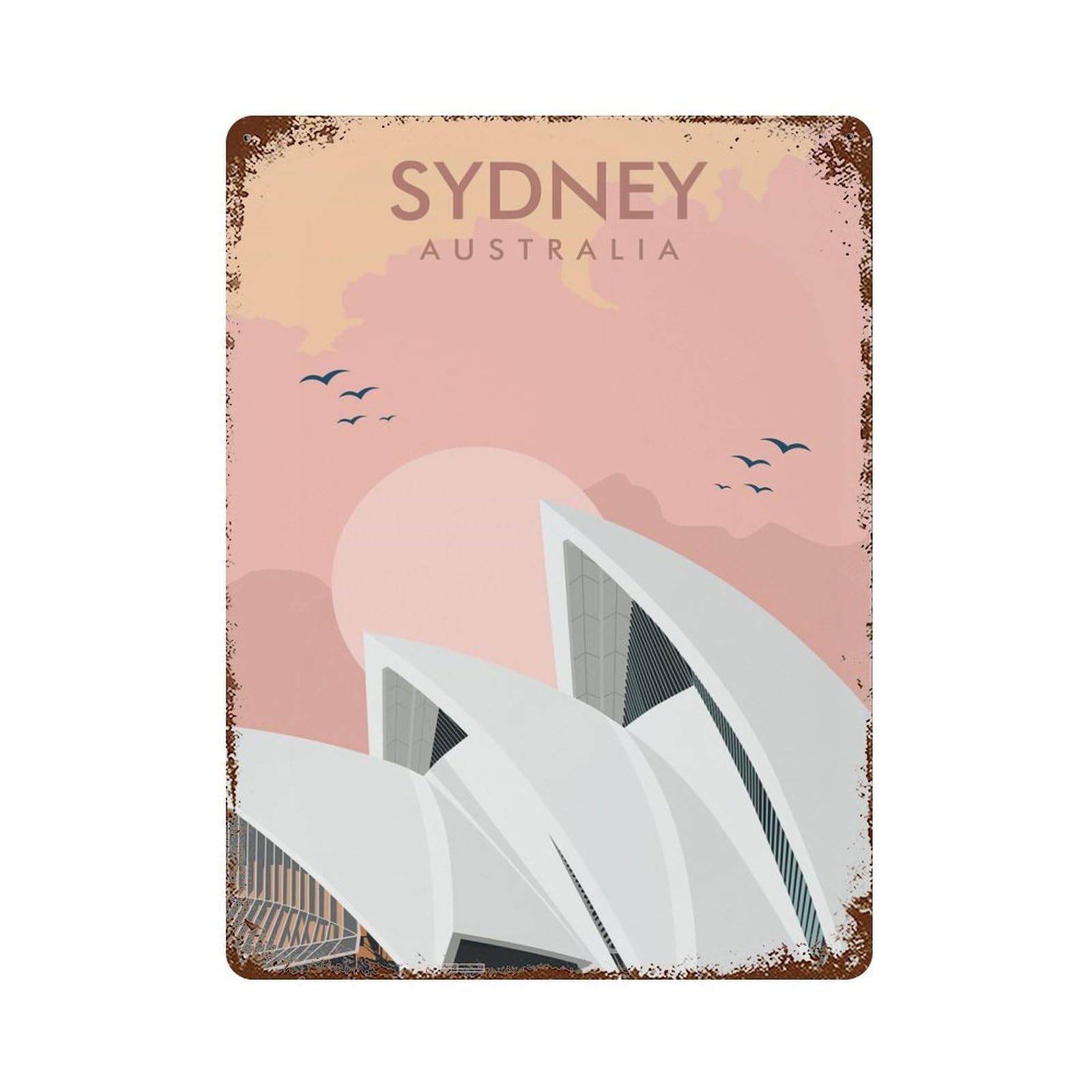 Retro Metal Sign with Sydney Australia Travel Print Design 15.7"x11.8", for Office, Studio And Wall Decor, Retro Wall Decor