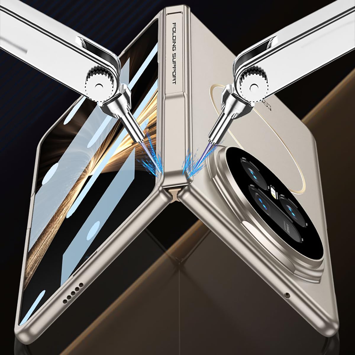 COQUE Custodia per Magic V5,Cover per cellulare con cerniera magnetica e pellicola protettiva,Custodia ad anello magnetico integrata per Honor Magic V5-Grigio titanio