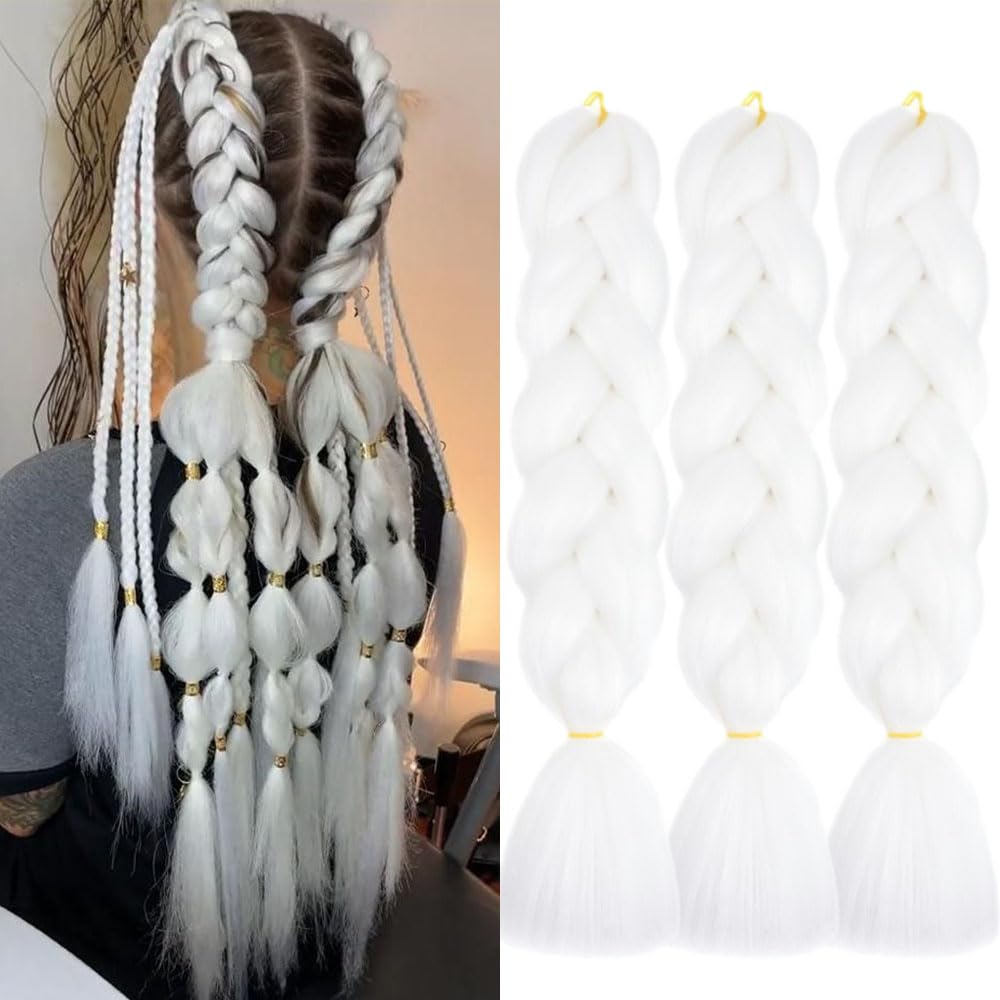 Blanco Pelo Para Trenzas Africanas 24" 3 Piezas/Lote for Mujer Kanekelon Para Trenzas Pelo Sintetico Postizo Para Trenzas Treasure White Colors Braiding Hair Extensiones Trenzas