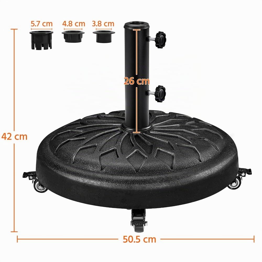 Yaheetech Pied de Parasol Rond à roulettes Verrouillables 20,6 kg | Mâts de 34/38/48 mm, mobilité facile, résine et métal résistant aux intempéries, idéal pour jardin/patio/terrasse/événements