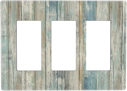 Miniatura 358 de Placa de pared dúplex de receptáculo de dispositivo de 1 gang de madera envejecida blanca gris con veta de tablón, cubierta de enchufe eléctrico de