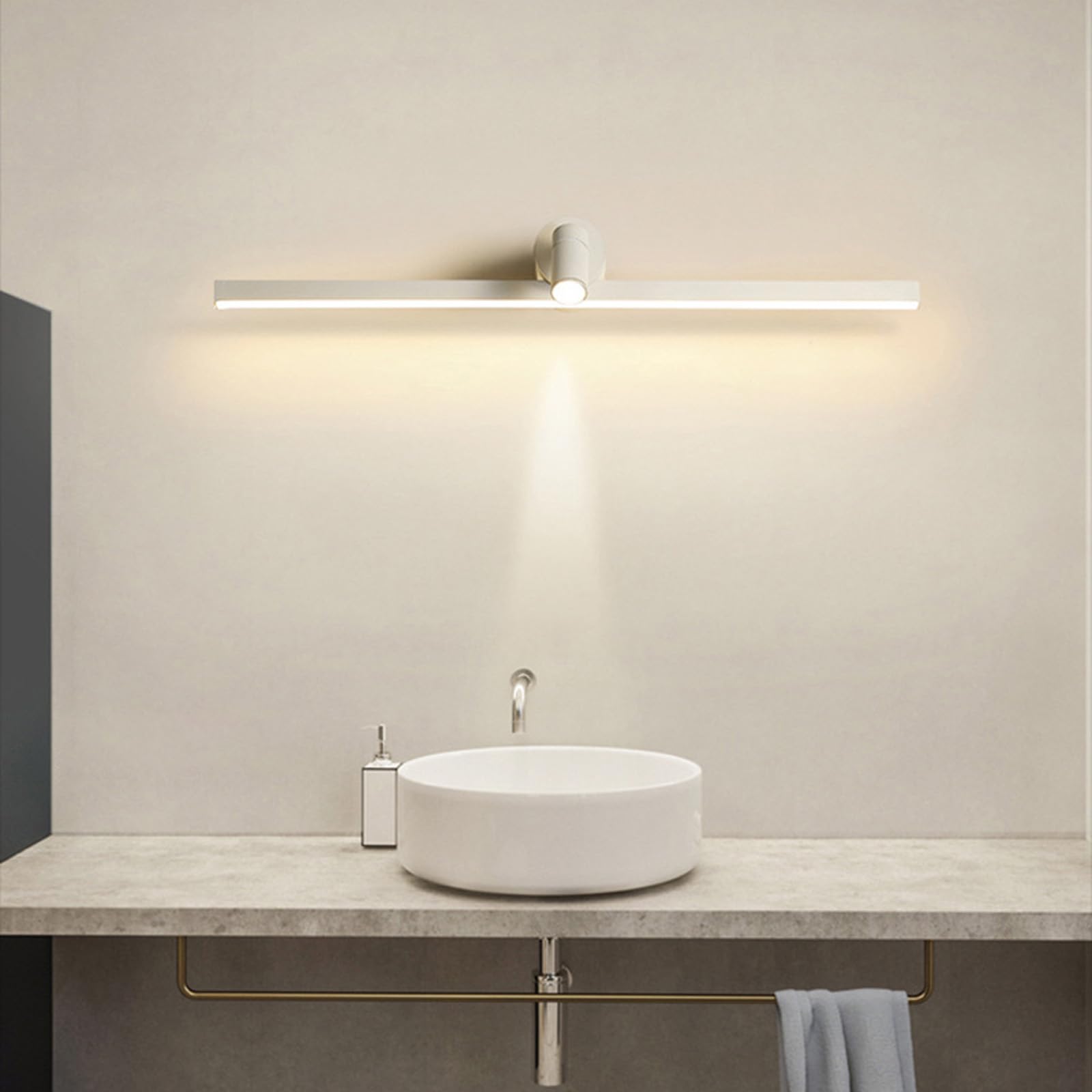 LED Specchio Applique da Parete Impermeabile Lampada da Parete Girevole Lampada a Muro con Testa Della Lampada Girevole per Camera da Letto Corridoio Bagno (Bianco-Luce Bianca,80cm)